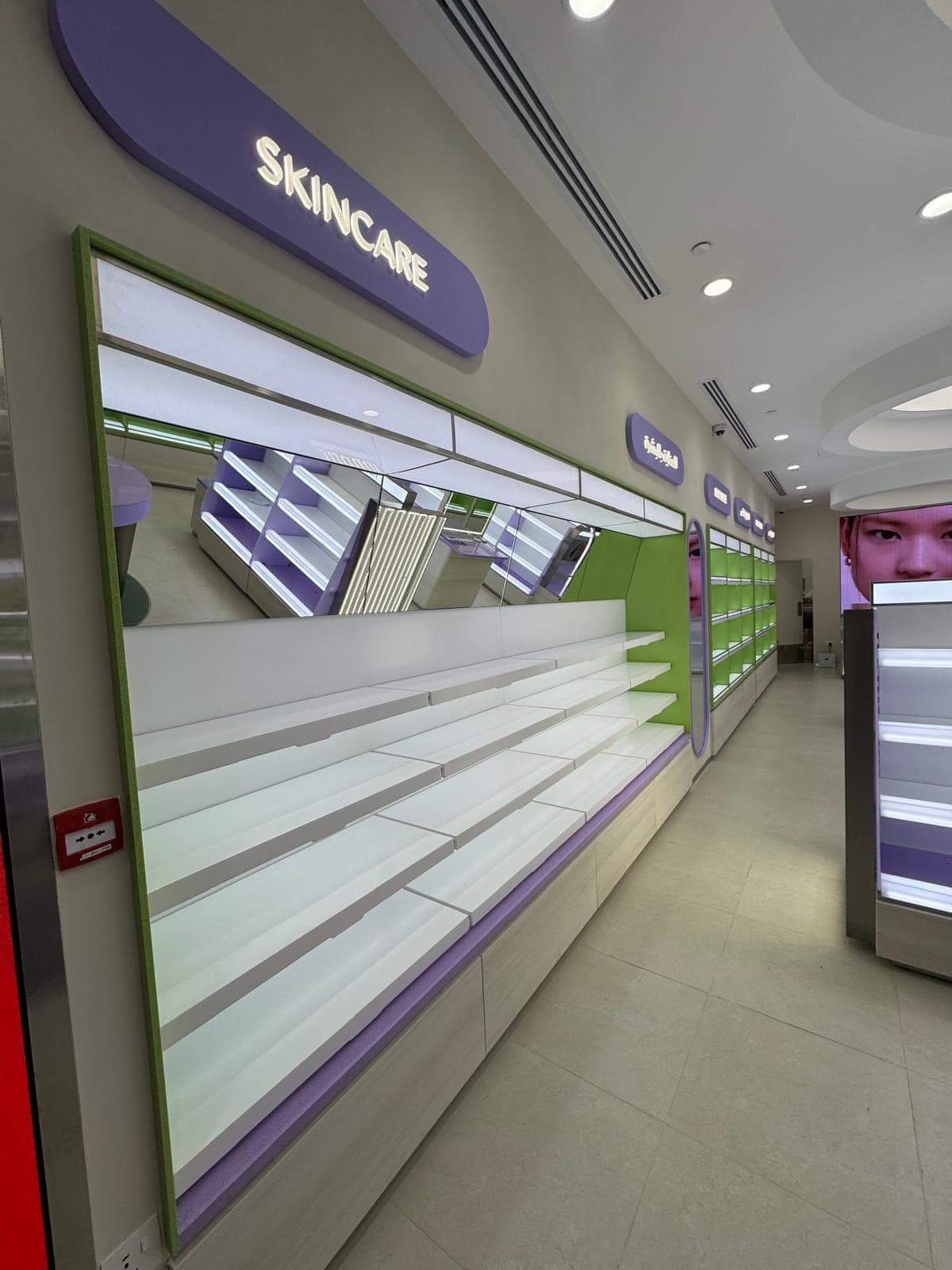 Korea Town Hessa Mubarak — Shelf lighting: Integrated linear LED in every bay